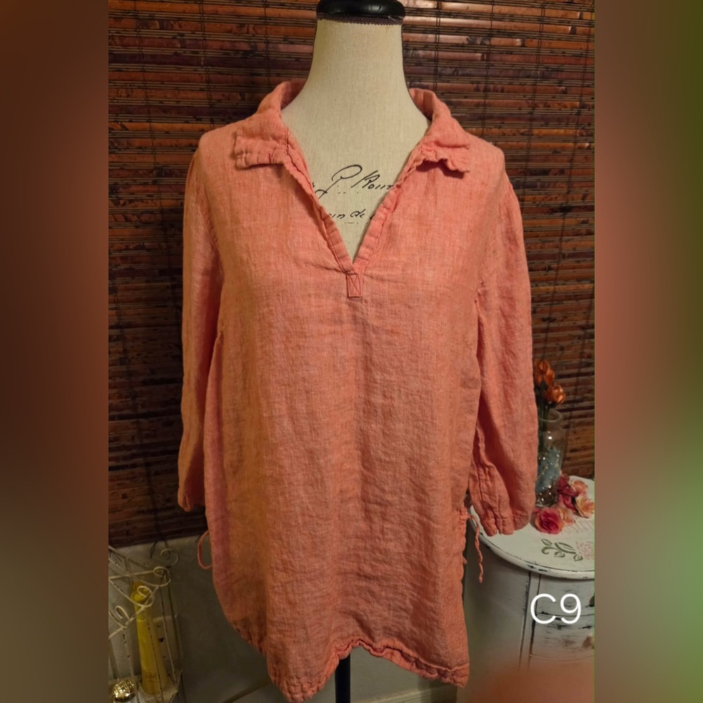 Sigrid Olsen Coral Linen V-Neck Tunic